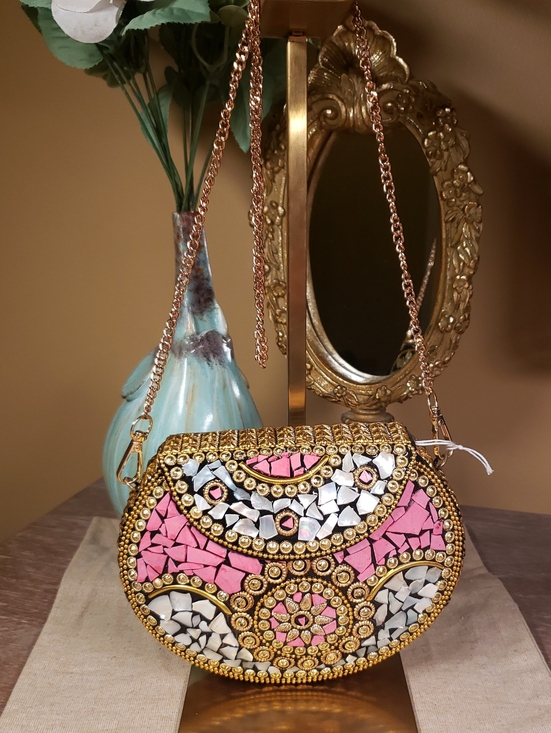 Ramla Handbags - RAMLA Mosaic Crossbody Bag in Pink, Blue & Gold (NWOT - MSRP $275)